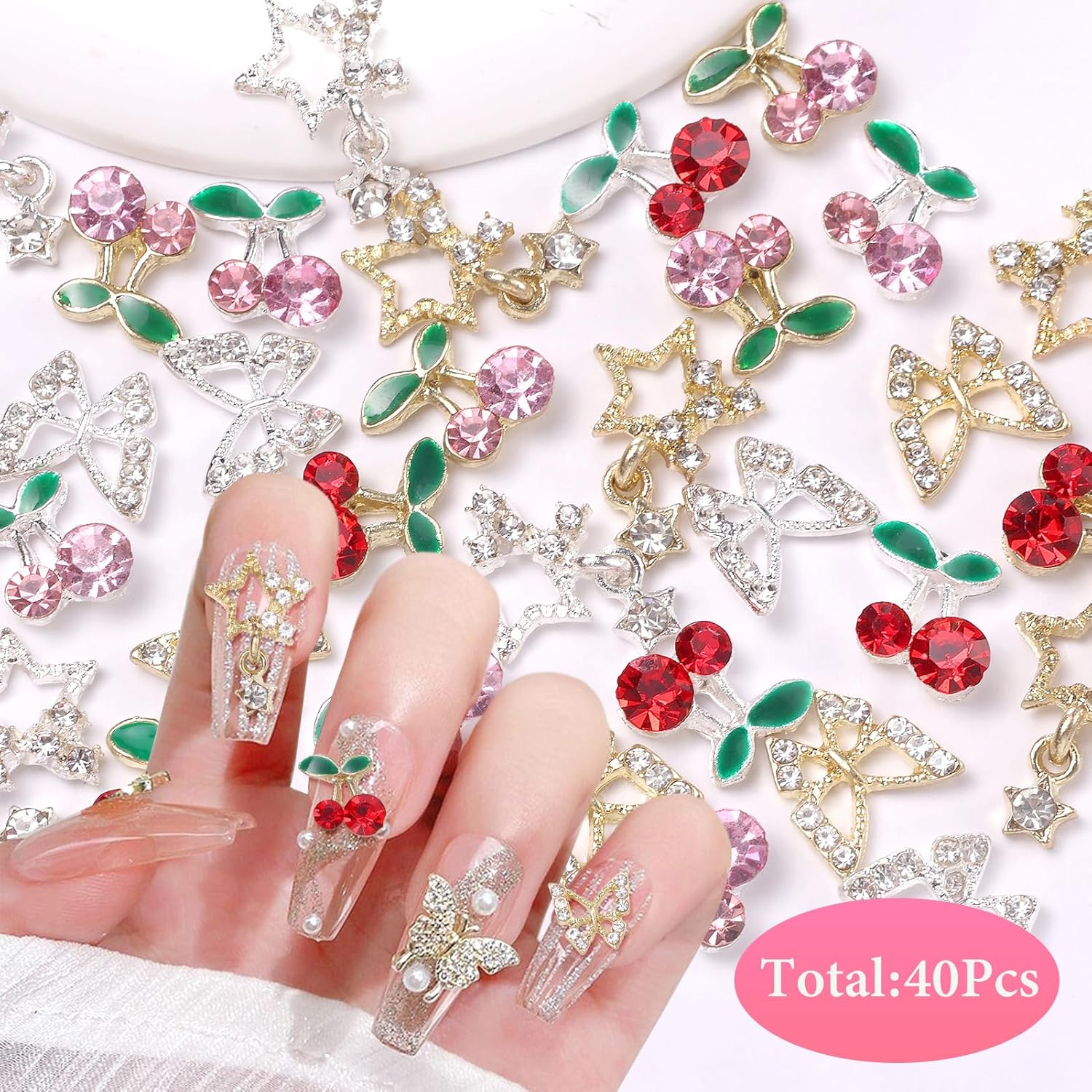 40 Pcs Alloy Nail Gems Charms, - Nail Art Valentines Day ulasan dan harga