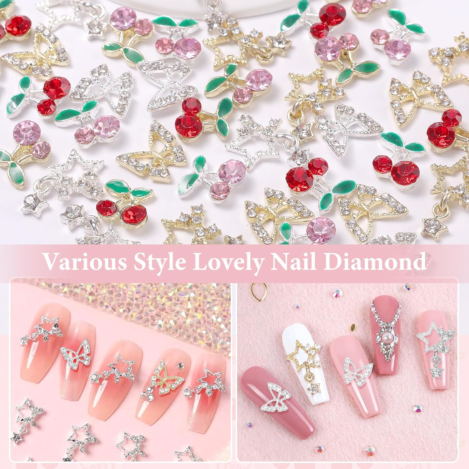40 Pcs Alloy Nail Gems Charms, - Nail Art Valentines Day ulasan dan harga