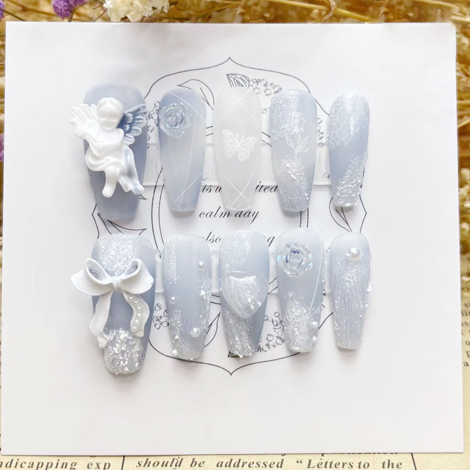 3D Plaster Angel False Nails G - Nail Art Press On ulasan dan harga