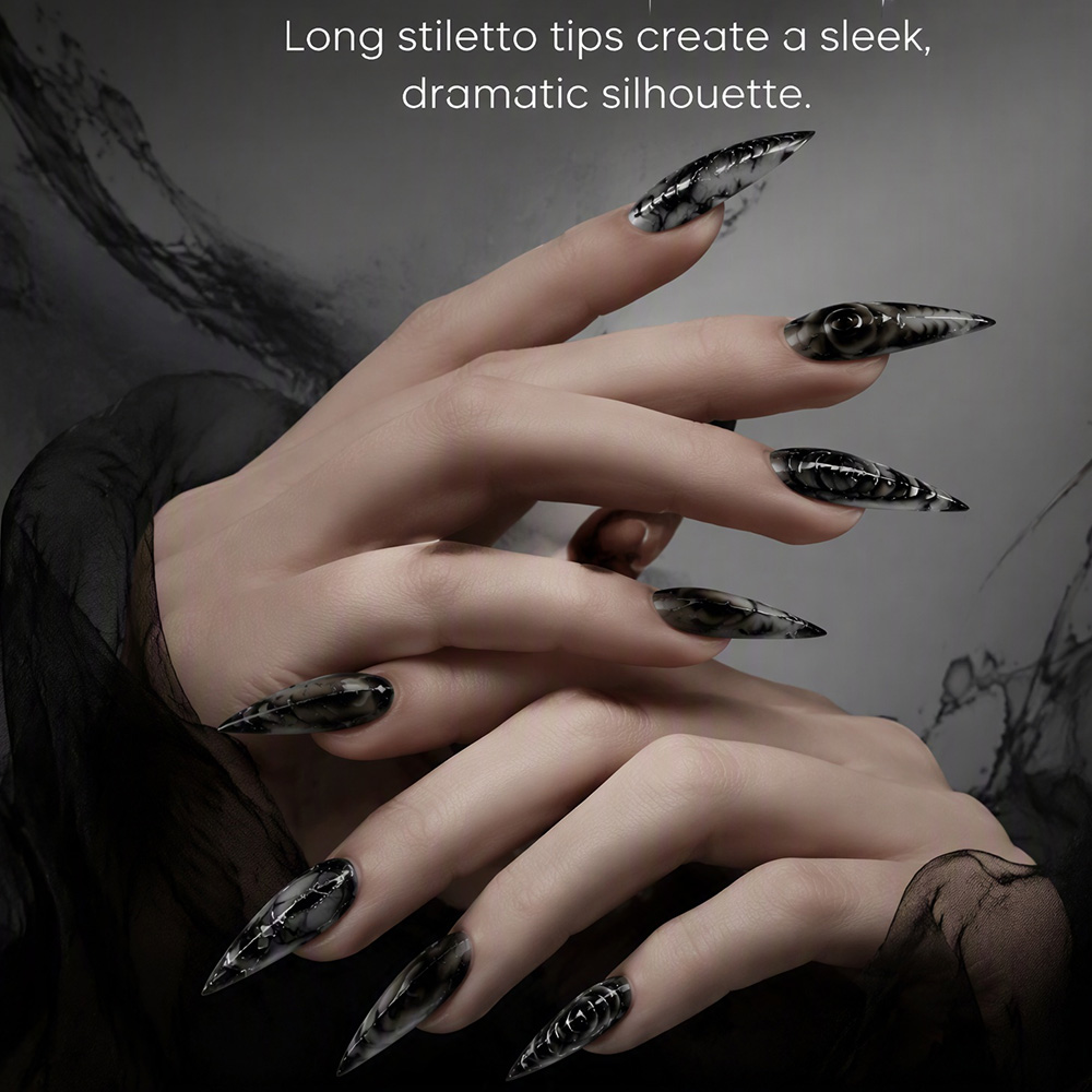 Stiletto Gothic Press On Nails - Nail Art Press On ulasan dan harga